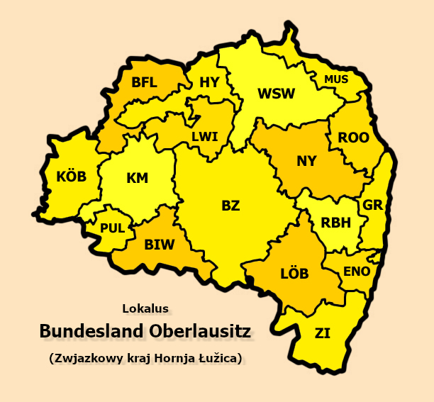 Karte Lokalus Bundesland Oberlausitz / Zwjazkowy kraj Hornja Łužica